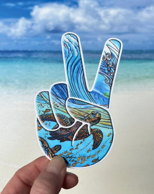 Under the Wave Turtle Peace Sign Sticker