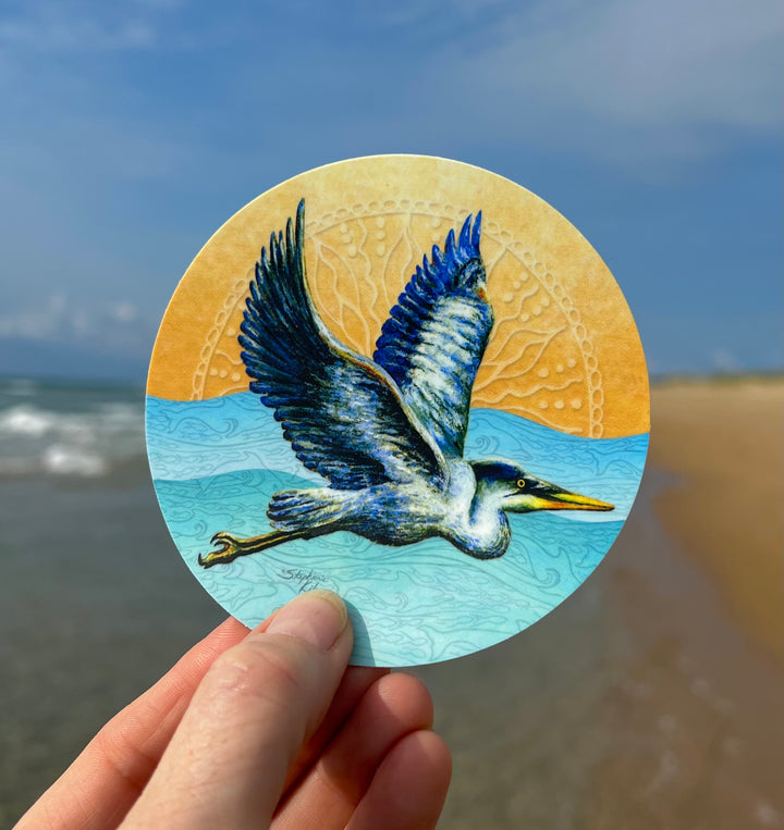 Heron in Flight Sticker