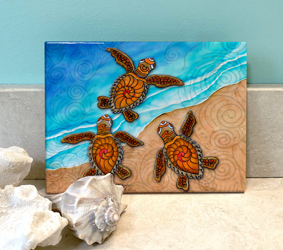 3 Baby Turtles Ceramic Tile
