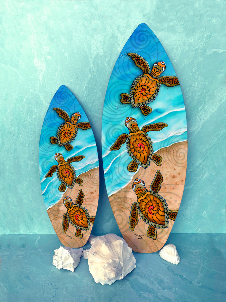 3 Baby Turtles Surfboard Wall Art
