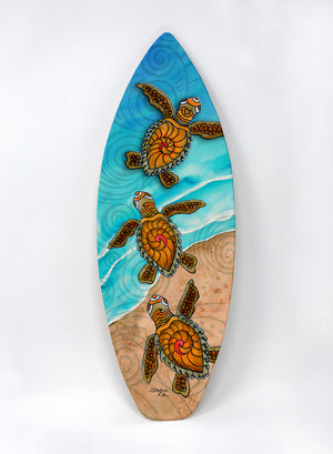 3 Baby Turtles Surfboard Wall Art