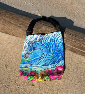 Hibiscus Wave Tote Beach Bag