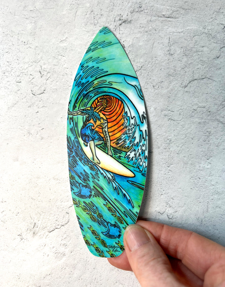 Sunset Surfer Surfboard Sticker