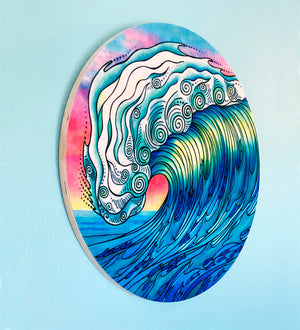 The Wave - Round Wood Wall Art