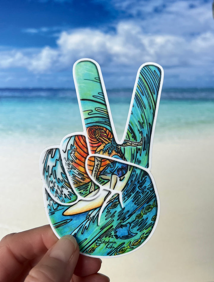 Sunset Surfer Peace Sign Sticker