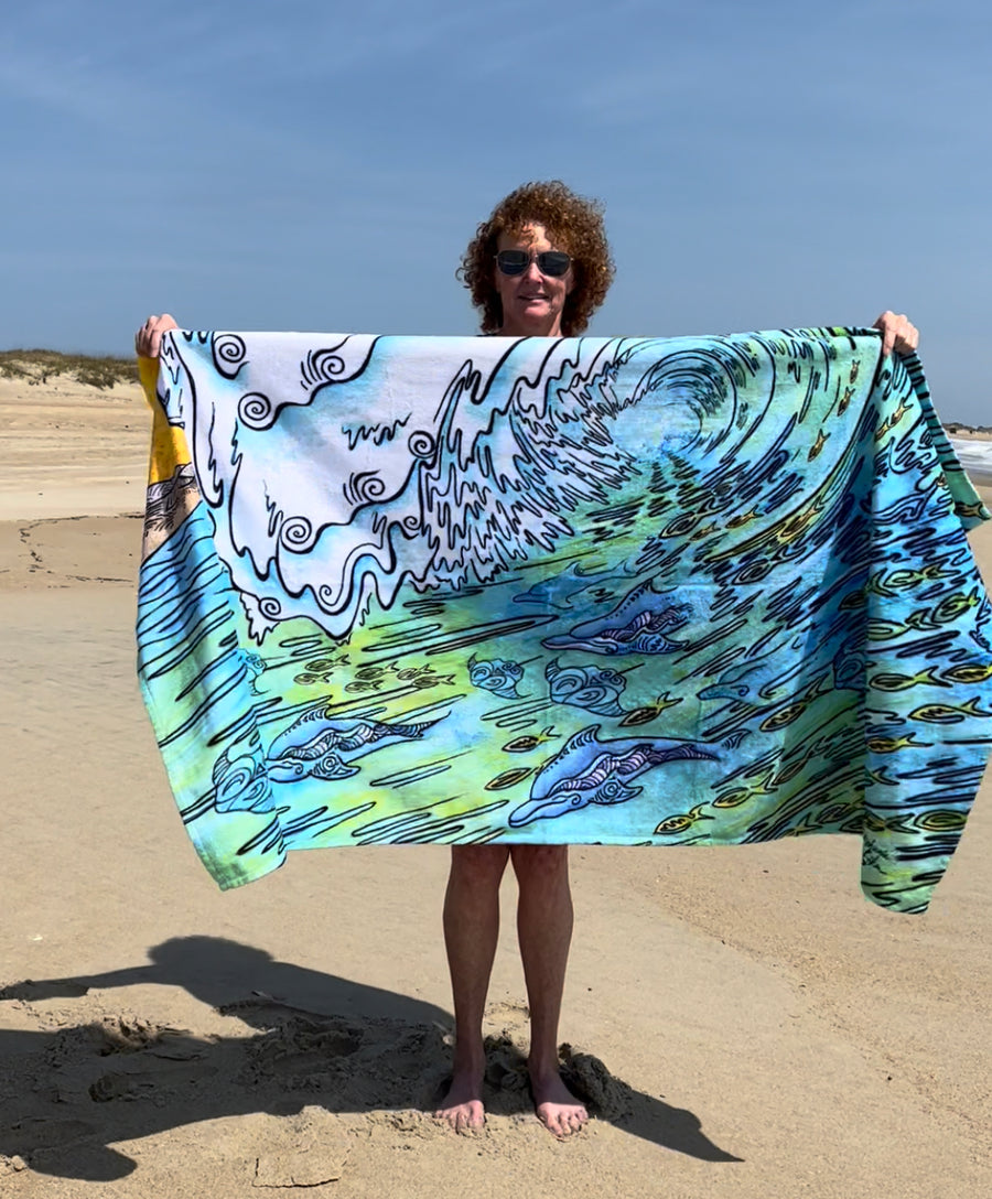 Green Wave Beach Towel