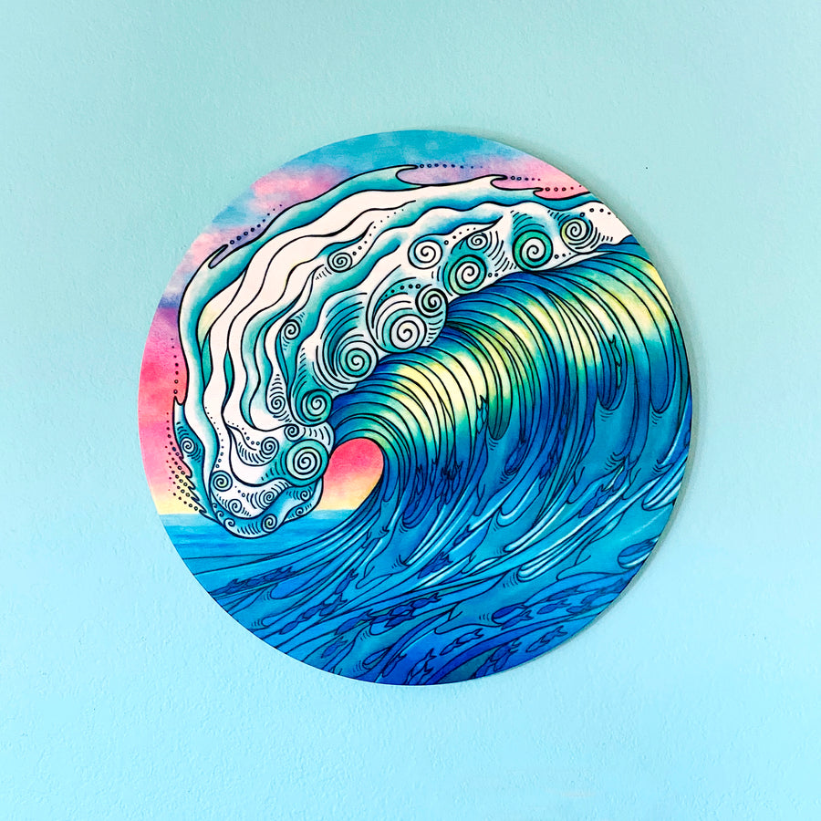 The Wave - Round Wood Wall Art