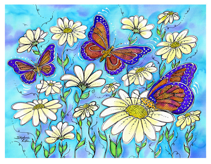 Butterflies on Daisies Print