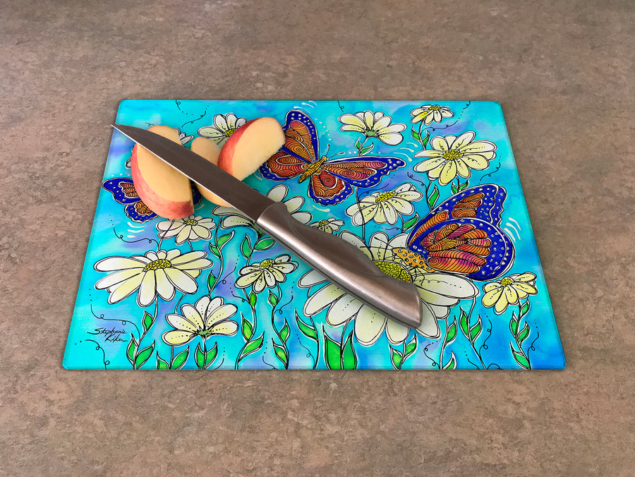 Butterflies on Daisies Cutting Board