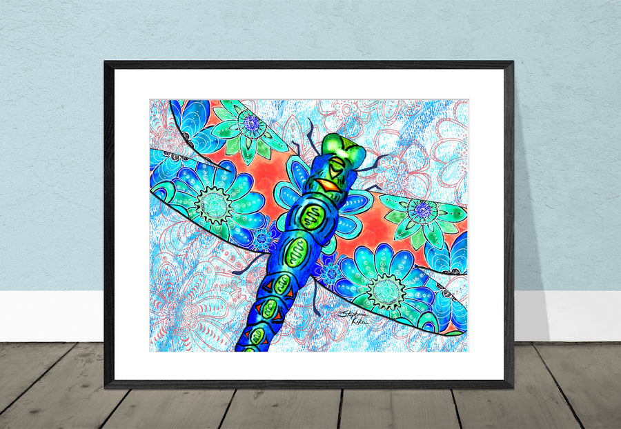 Dragonfly Flowers Giclee Print