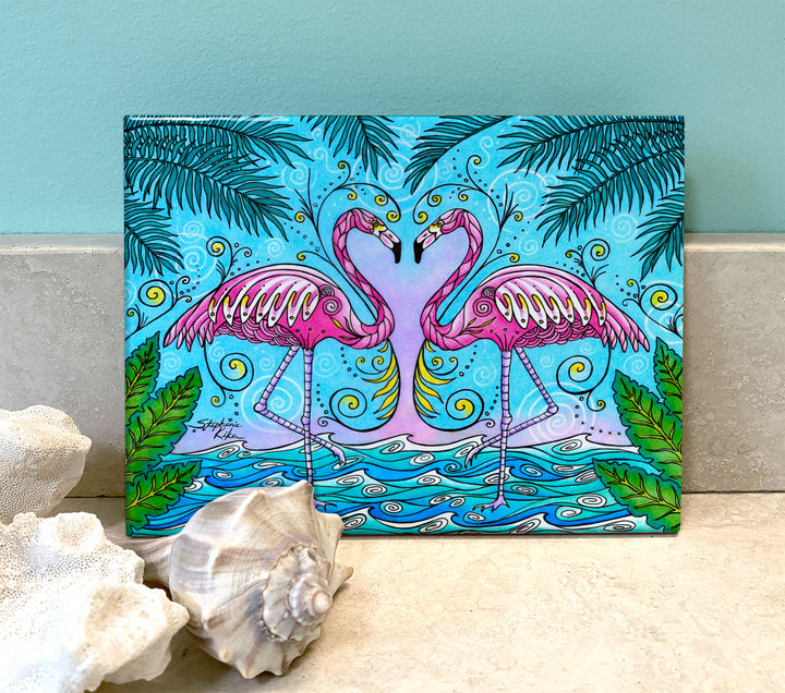 Flamingo Love Ceramic Tile