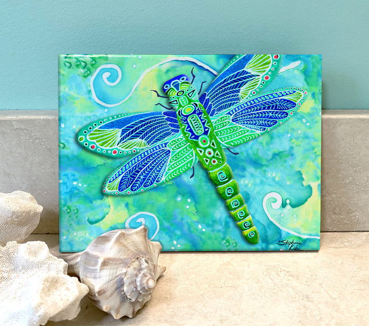 Green Dragonfly Ceramic Tile