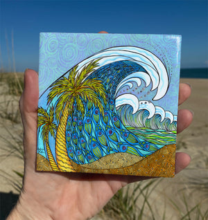 Palm Trees and Waves Ceramic Tile