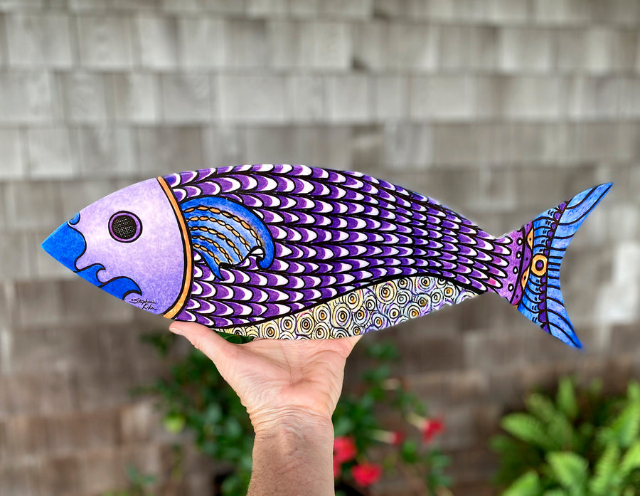 Purple Fish Wood Wall Art