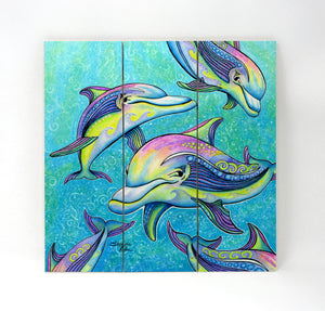 Rainbow Dolphins Wall Art