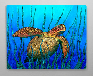 Sea Grass Turtle Aluminum Wall Art