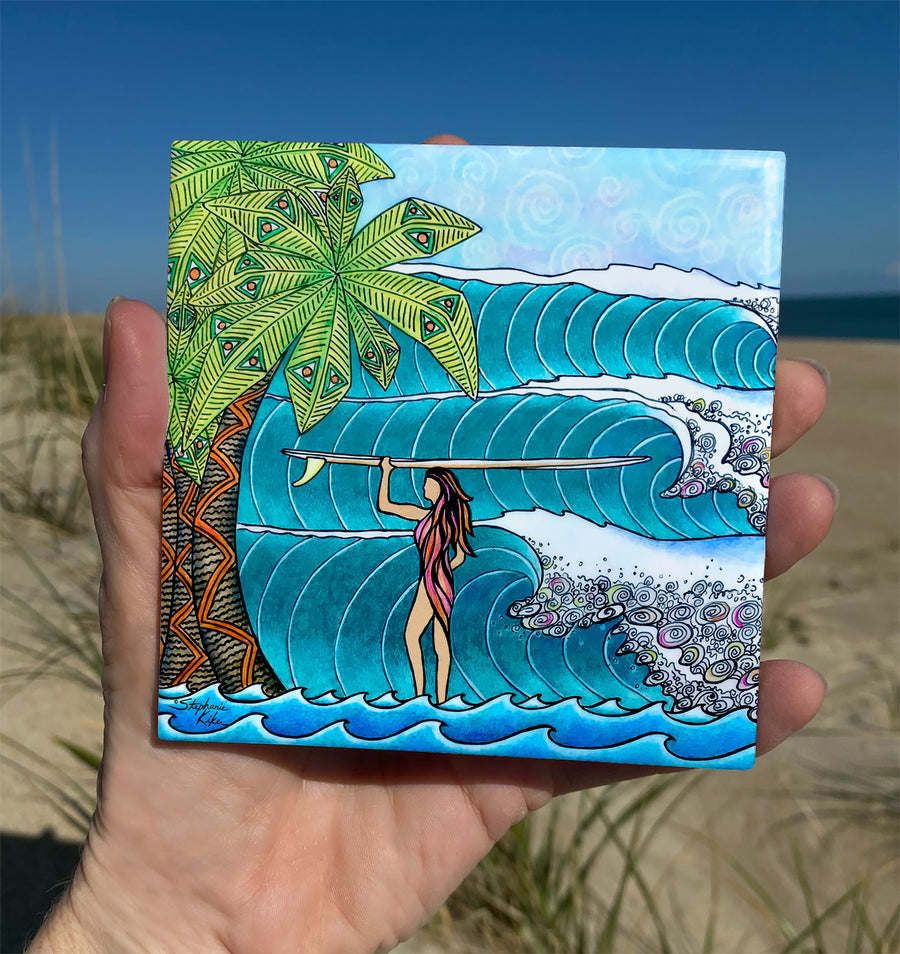 Surfer Girl Ceramic Tile