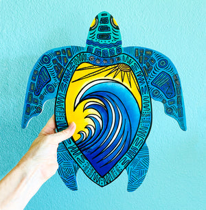 Wave of the Turtle Wood Turtle Wall Art