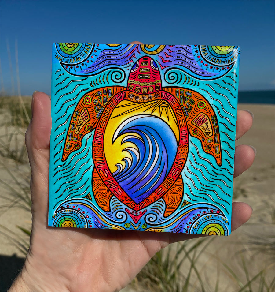 Waves of the Turtle Ceramic Tile