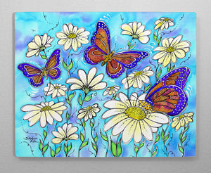 Butterflies on Daisies Aluminum Wall Art