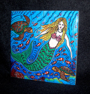 Mermaid and Turtles Ceramic Tile
