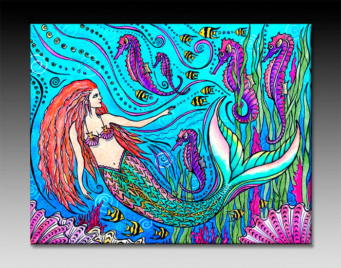 Mermaid and Seahorses Ceramic Tile