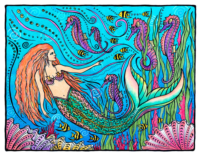 Mermaid and Seahorses Print