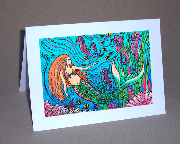 Mermaid and Seahorses Notecard