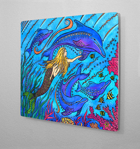 Swimming with Dolphins Aluminum Wall Art